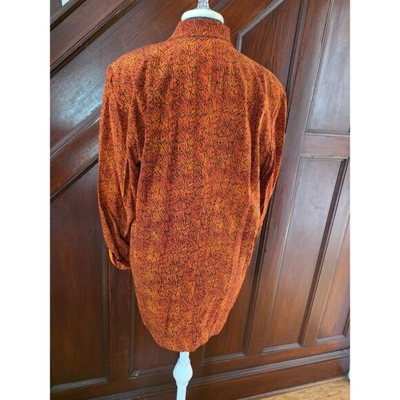Ellen Tracy Womens Silk Long Blazer Size 14 Orange Leaf Pattern Dry Clean - Picture 2 of 8